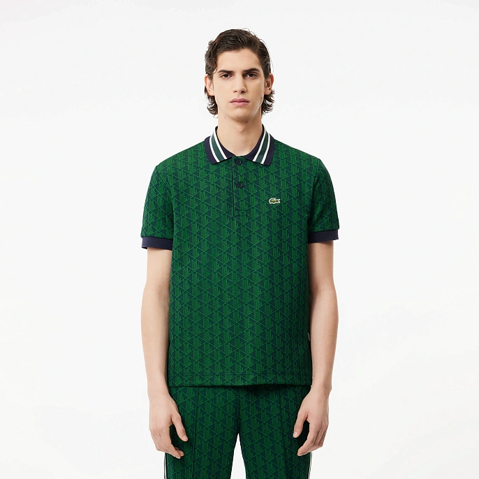 Рубашка поло Lacoste Classic Fit Contrast Collar Monogram Motif Polo Navy Blue/Green