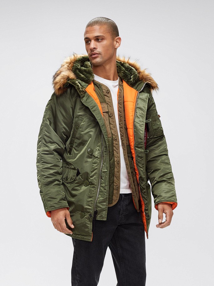 Мужская куртка парка Alpha Industries Slim Fit N-3B Parka Sage / Orange