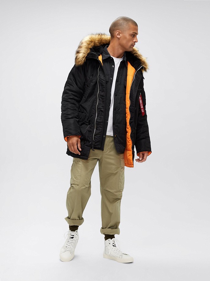 Мужская куртка парка Alpha Industries Slim Fit N-3B Parka Black / Orange