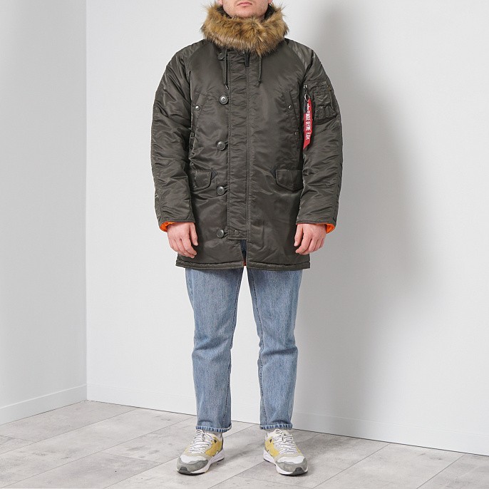 Мужская куртка парка Alpha Industries Slim Fit N-3B Parka Replica Gray / Orange